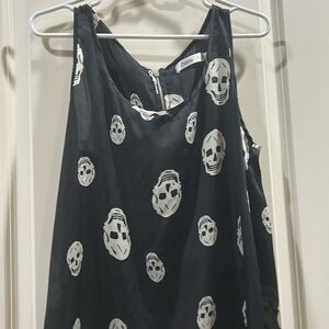 SUNNY GIRL Women Skeleton Print Sleeveless Tank Top Lightweight zip back size L